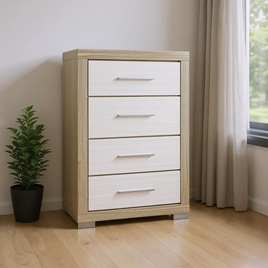 31" Natural And White Wood Four Drawer Dresser