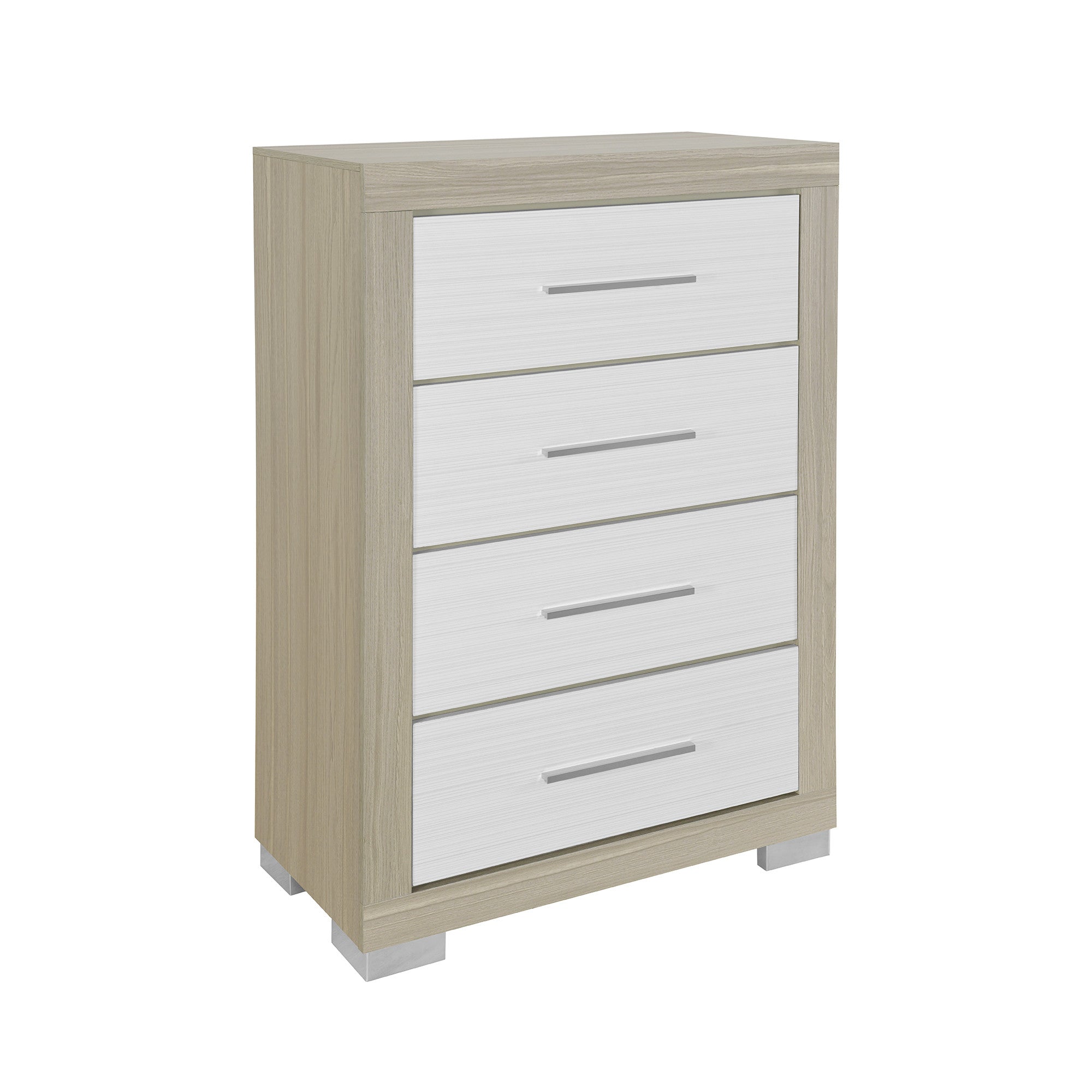 31" Natural And White Wood Four Drawer Dresser