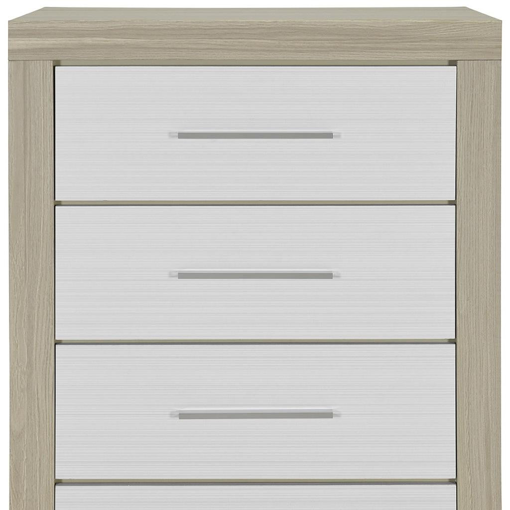 31" Natural And White Wood Four Drawer Dresser