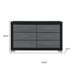 63" Black And Gray Wood Six Drawer Double Dresser