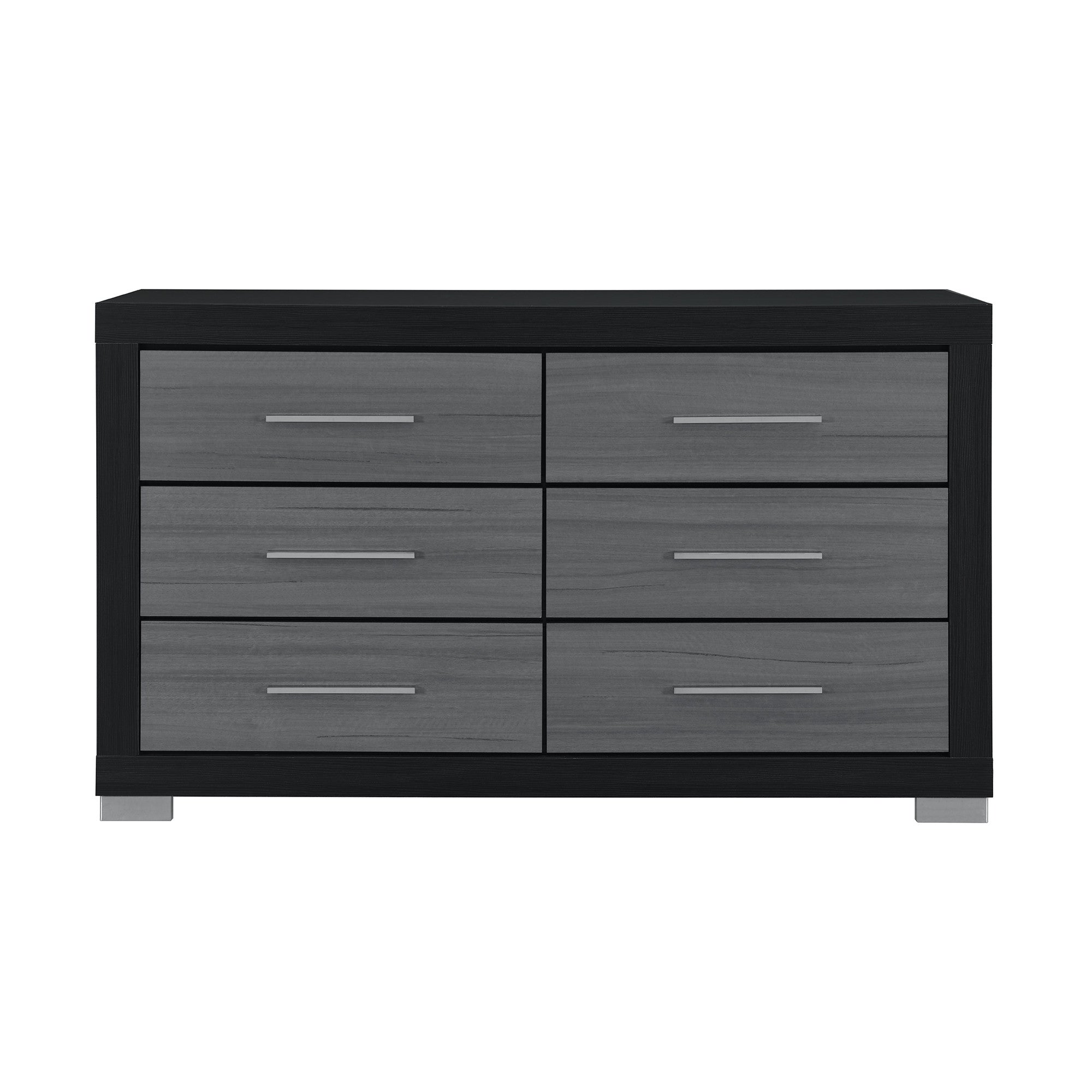 63" Black And Gray Wood Six Drawer Double Dresser