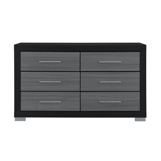 63" Black And Gray Wood Six Drawer Double Dresser