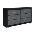 63" Black And Gray Wood Six Drawer Double Dresser