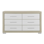 63" Natural And White Wood Six Drawer Double Dresser
