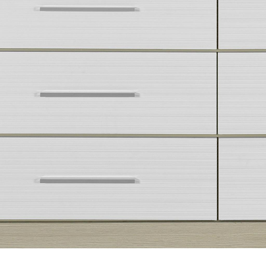 63" Natural And White Wood Six Drawer Double Dresser