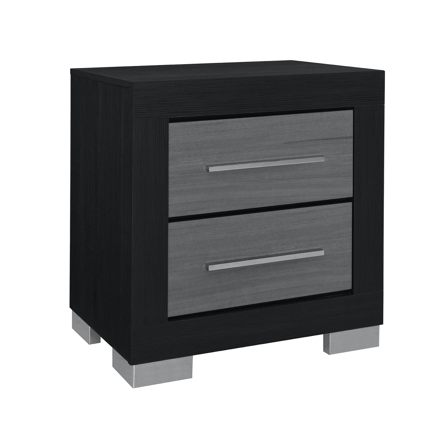 23" Black And Gray Wood Square Two Drawer Nightstand