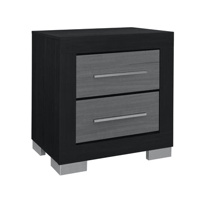 23" Black And Gray Wood Square Two Drawer Nightstand