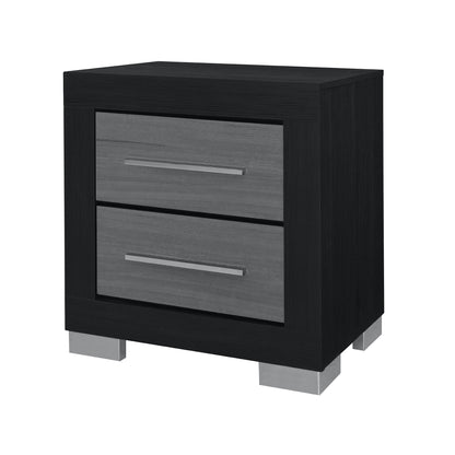 23" Black And Gray Wood Square Two Drawer Nightstand