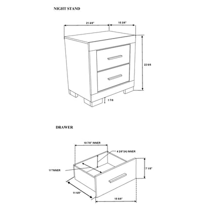 23" Black And Gray Wood Square Two Drawer Nightstand