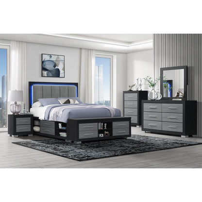 23" Black And Gray Wood Square Two Drawer Nightstand