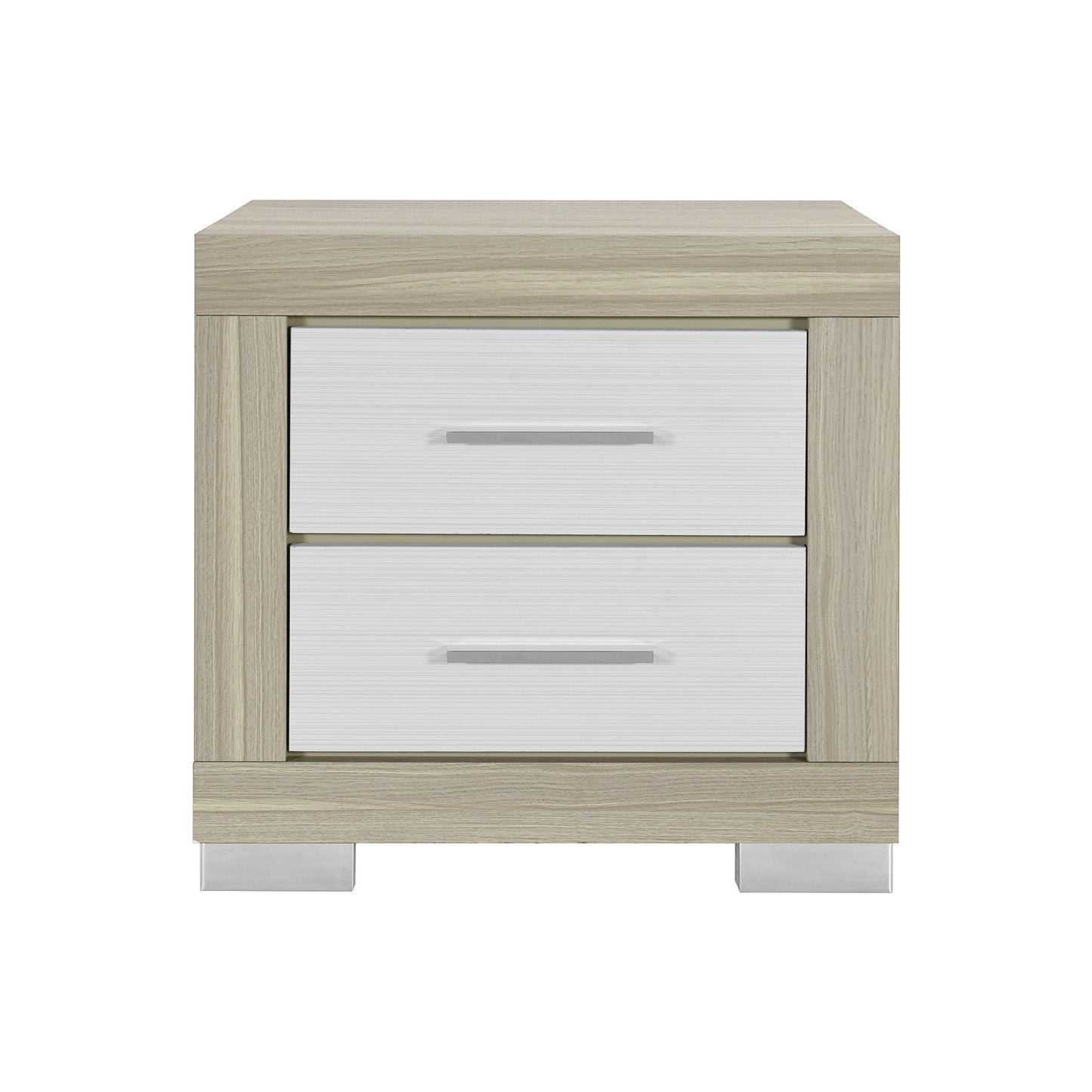 23" Natural And White Wood Square Two Drawer Nightstand