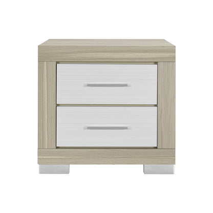 23" Natural And White Wood Square Two Drawer Nightstand