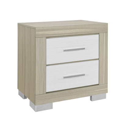 23" Natural And White Wood Square Two Drawer Nightstand