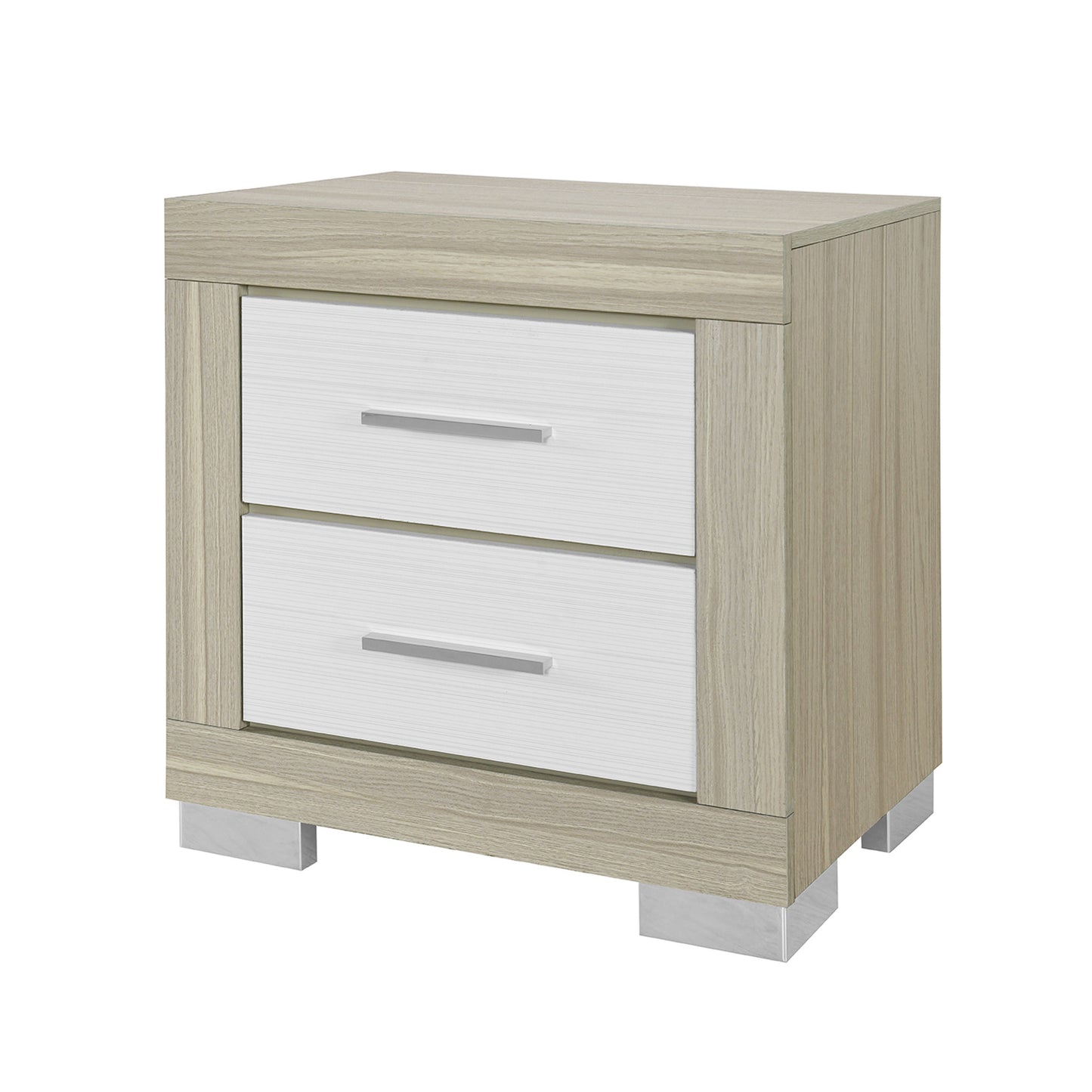 23" Natural And White Wood Square Two Drawer Nightstand