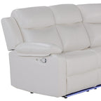 Off White Faux Leather Reclining Curved Six Piece Sectional With LED And Console