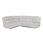Off White Faux Leather Reclining Curved Six Piece Sectional With LED And Console