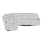 Off White Faux Leather Reclining Curved Six Piece Sectional With LED And Console