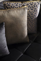 Black Velvet U Shaped Three Piece Sofa and Chaise Sectional With Toss Pillows