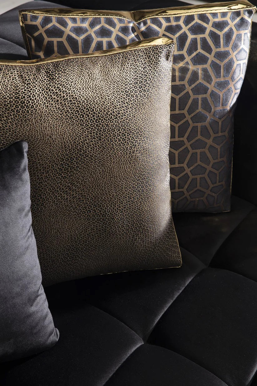 Black Velvet U Shaped Three Piece Sofa and Chaise Sectional With Toss Pillows