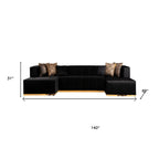 Black Velvet U Shaped Three Piece Sofa and Chaise Sectional With Toss Pillows