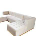 Ivory Velvet U Shaped Three Piece Sofa and Chaise Sectional With Toss Pillows