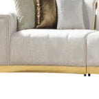 Gold And White Velvet Curved Three Piece Sectional With Toss Pillows