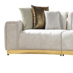 Gold And White Velvet Curved Three Piece Sectional With Toss Pillows