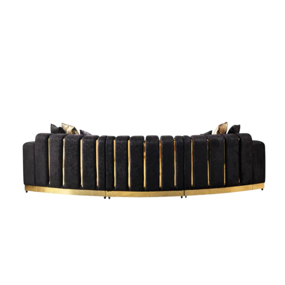 Black Velvet Curved Three Piece Sectional With Toss Pillows