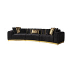 Black Velvet Curved Three Piece Sectional With Toss Pillows