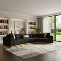 Black Velvet Curved Three Piece Sectional With Toss Pillows