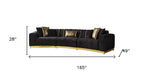 Black Velvet Curved Three Piece Sectional With Toss Pillows