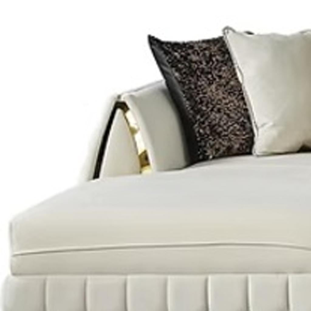 Cream Velvet U Shaped Sofa and Chaise Sectional With Toss Pillows