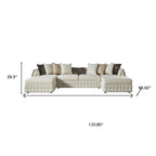 Cream Velvet U Shaped Sofa and Chaise Sectional With Toss Pillows