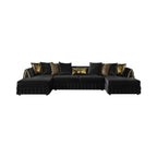 Black Velvet U Shaped Sofa and Chaise Sectional With Toss Pillows