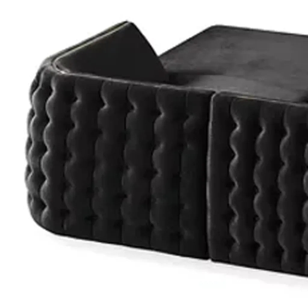 Black Velvet U Shaped Sofa and Chaise Sectional With Toss Pillows