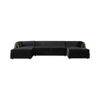 Black Velvet U Shaped Sofa and Chaise Sectional With Toss Pillows