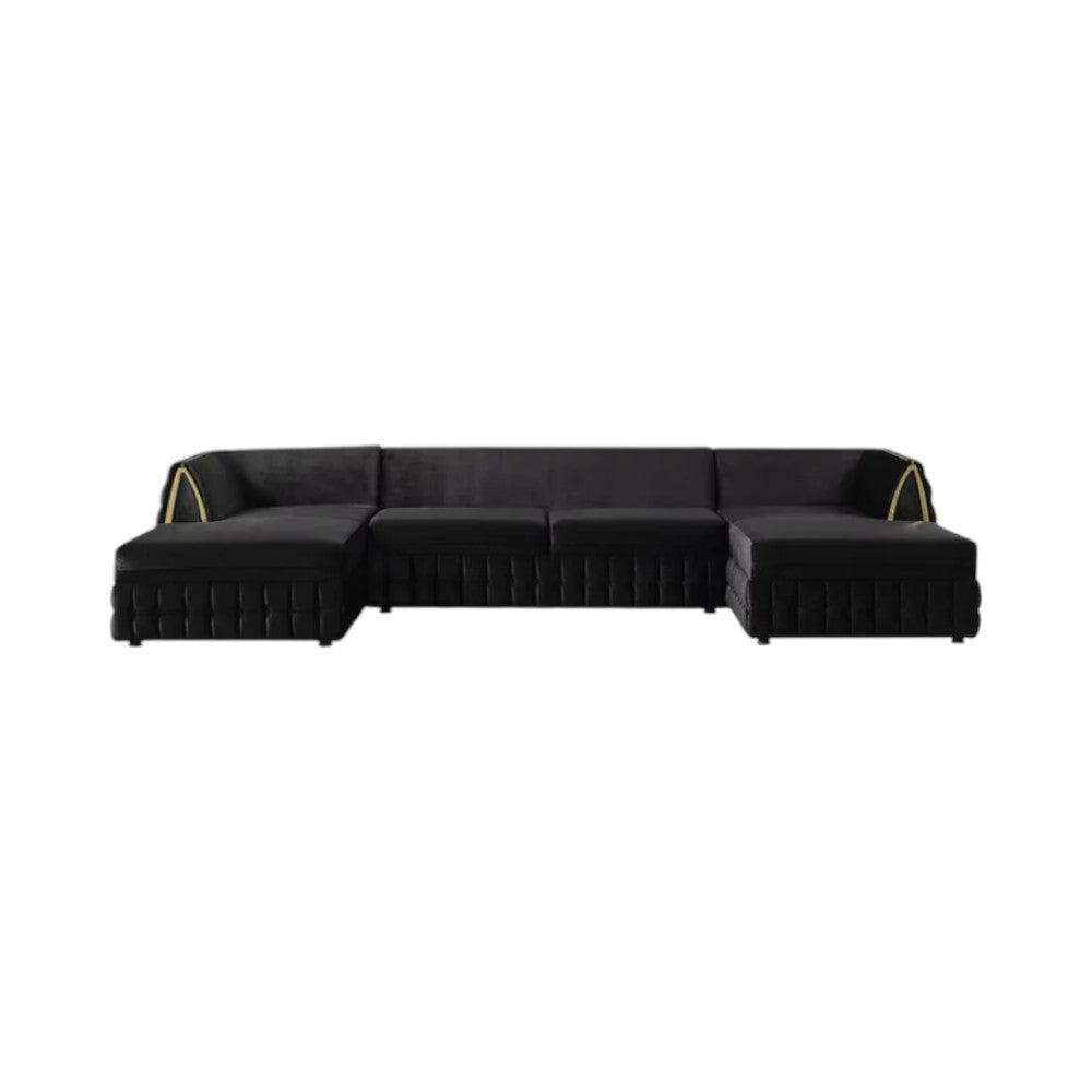 Black Velvet U Shaped Sofa and Chaise Sectional With Toss Pillows