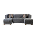 Gray Velvet U Shaped Three Piece Sofa and Chaise Sectional With Toss Pillows