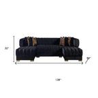 Black Velvet U Shaped Three Piece Sofa and Chaise Sectional With Toss Pillows
