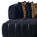 Black Velvet U Shaped Three Piece Sofa and Chaise Sectional With Toss Pillows