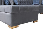 Gray Velvet U Shaped Three Piece Sofa and Chaise Sectional With Toss Pillows