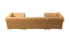 Mustard Velvet U Shaped Three Piece Sofa and Chaise Sectional With Toss Pillows
