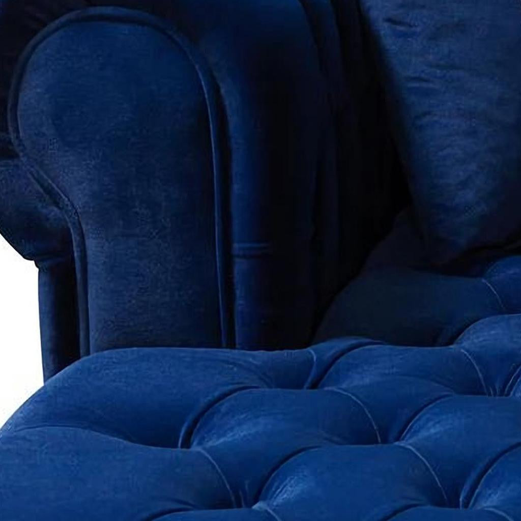 Blue Velvet U Shaped Three Piece Sofa and Chaise Sectional With Toss Pillows