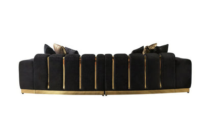 Black Velvet Modular Curved Two Piece Sectional With Toss Pillows