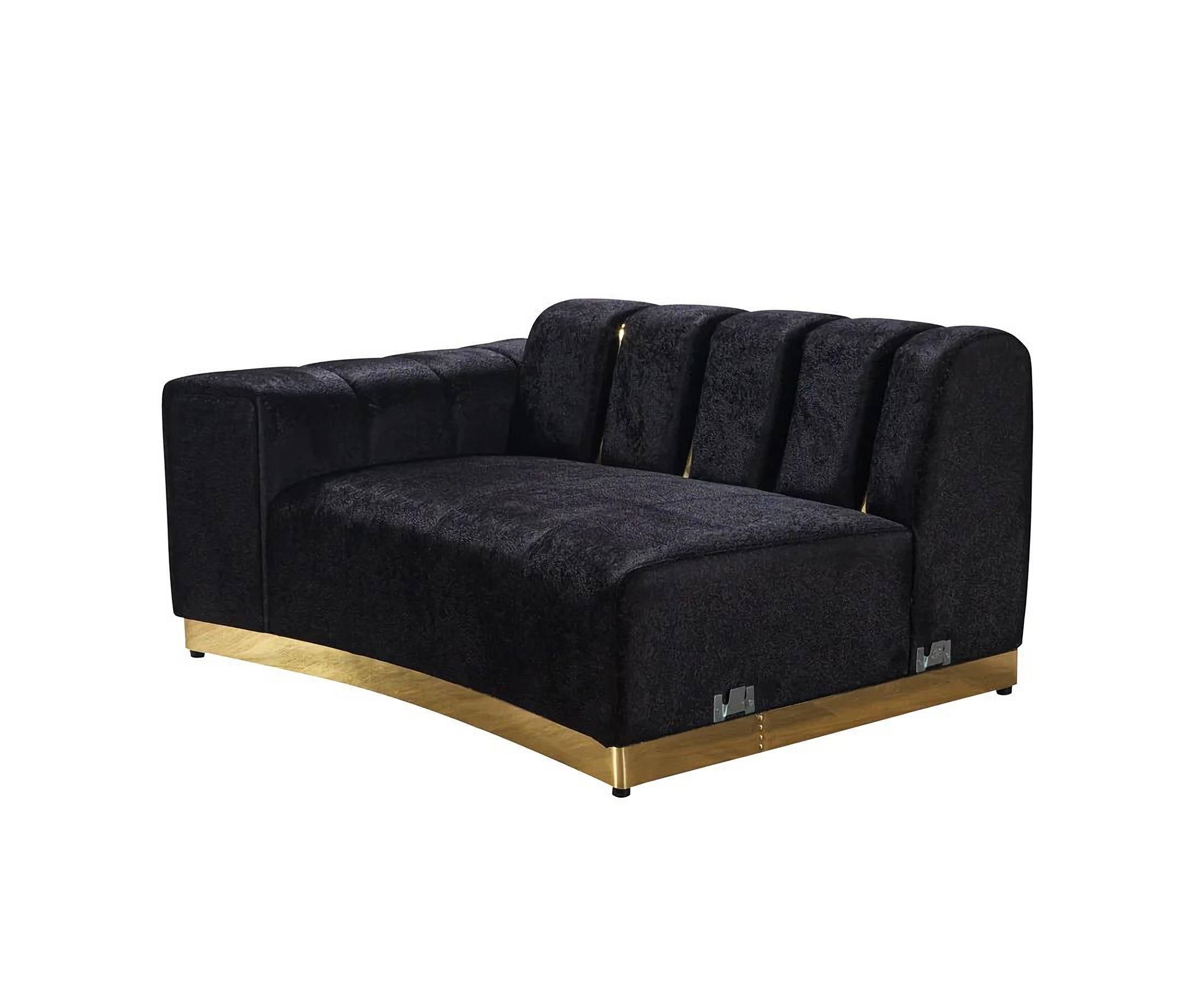 Black Velvet Modular Curved Two Piece Sectional With Toss Pillows