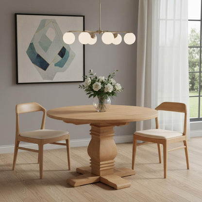 48" Brown Solid Wood Pedestal Base Round Top Dining Table