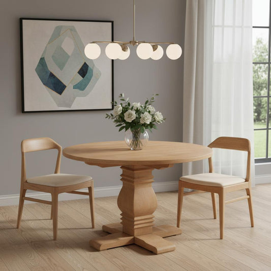 48" Brown Solid Wood Pedestal Base Round Top Dining Table