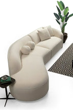 Ivory Boucle Modular Curved Two Piece Sofa and Chaise Sectional With Toss Pillows