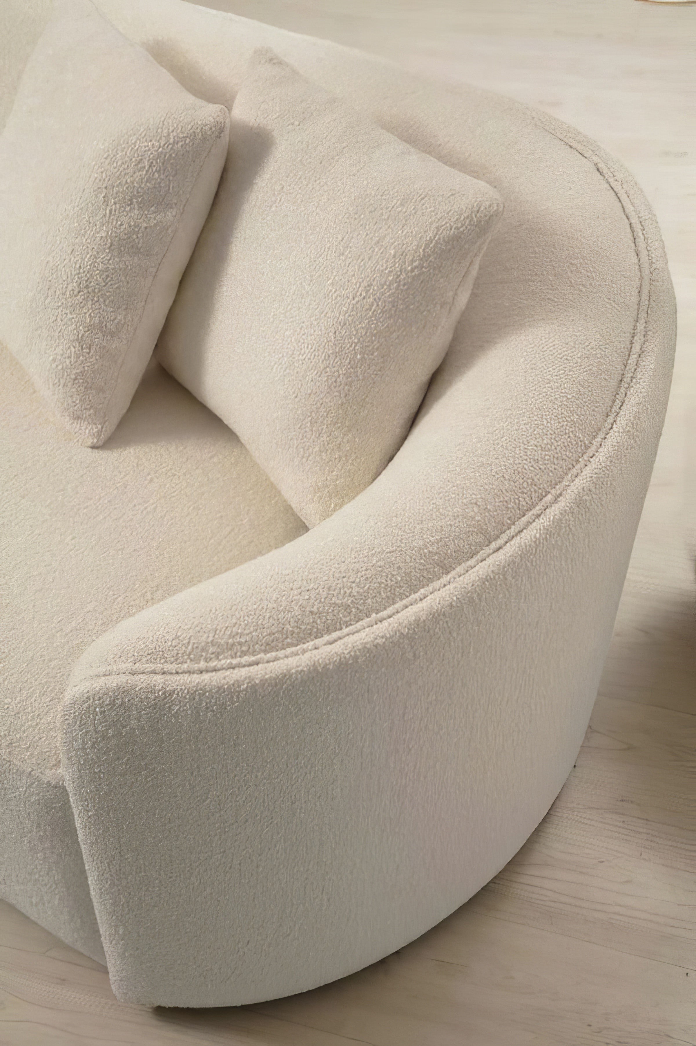 Ivory Boucle Modular Curved Two Piece Sofa and Chaise Sectional With Toss Pillows