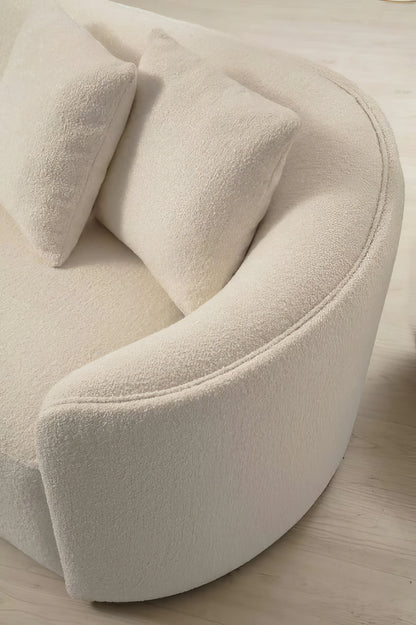 Ivory Boucle Modular Curved Two Piece Sofa and Chaise Sectional With Toss Pillows
